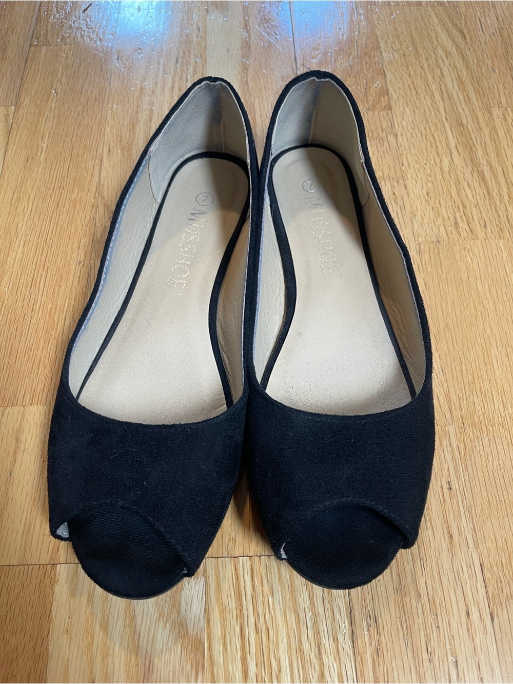 Women's Black Peep-Toe Ballet Flats